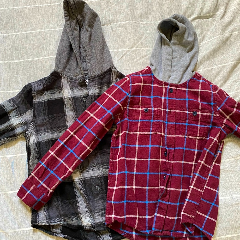 2 Boys Hooded Flannel Shirts